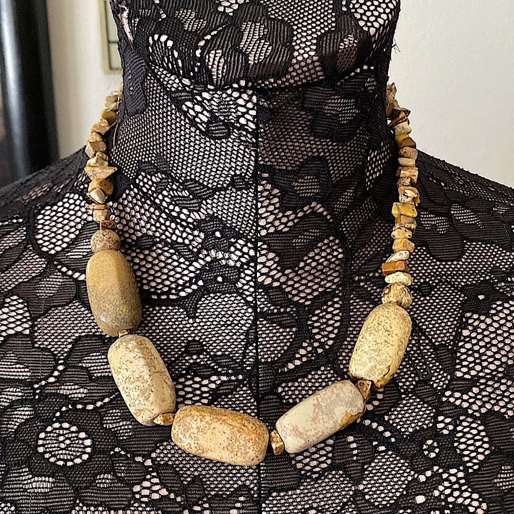 Raw stone necklace; Picture Jasper 14inch around